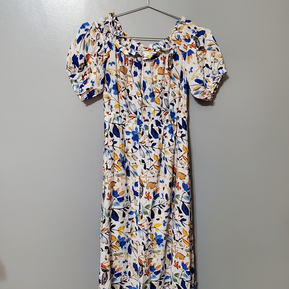 Staccato Yellow and Blue Floral Maxi Peasant Dress Womens Size M